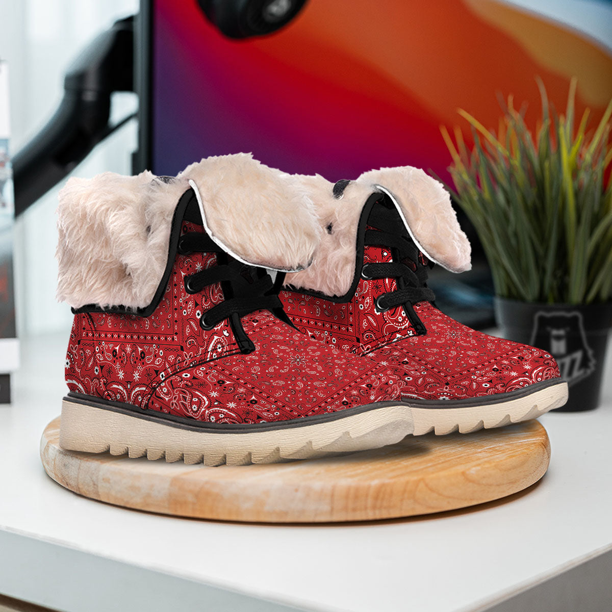 Bandana Red Paisley Print Pattern Snow Boots-grizzshop