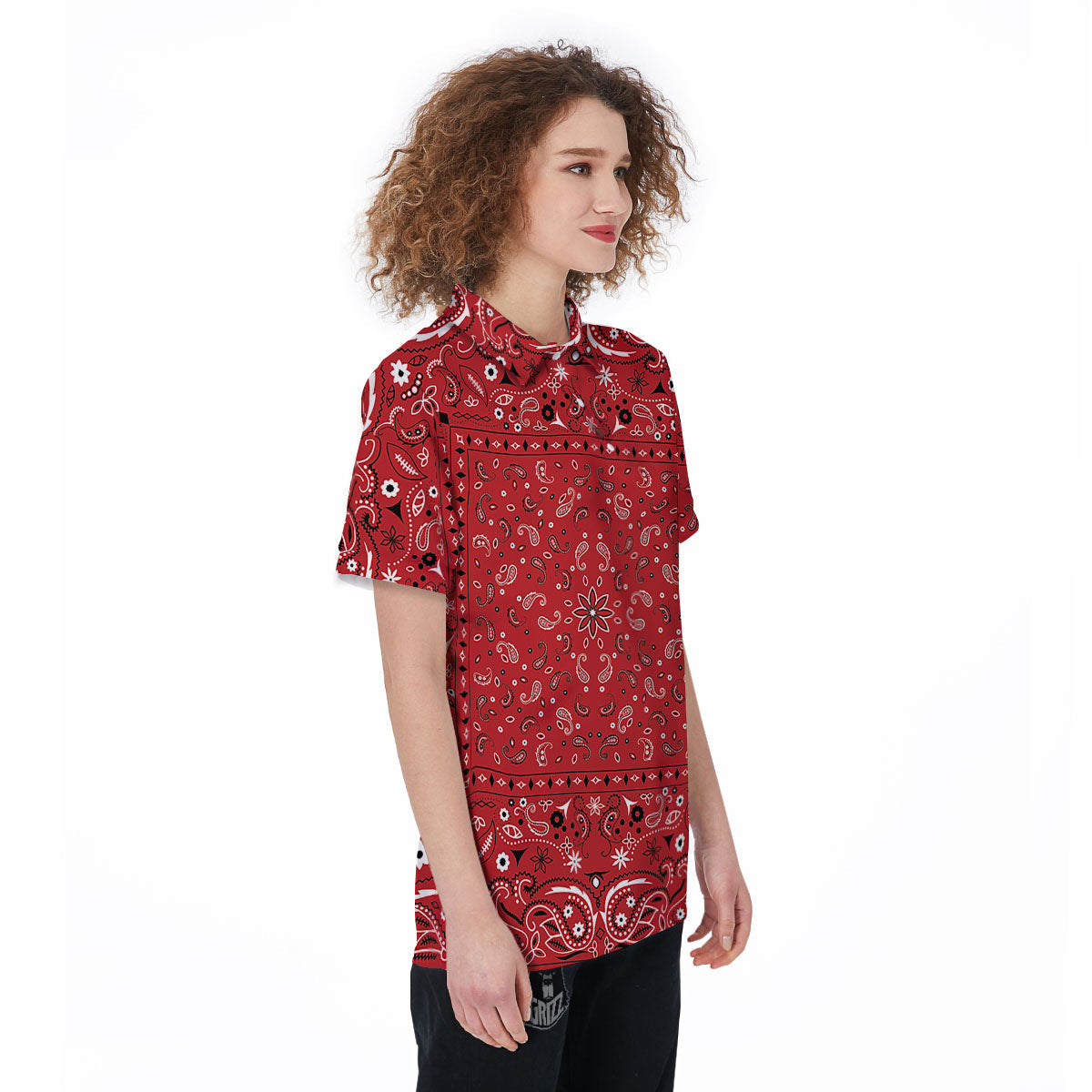 Bandana Red Paisley Print Pattern Women's Golf Shirts-grizzshop