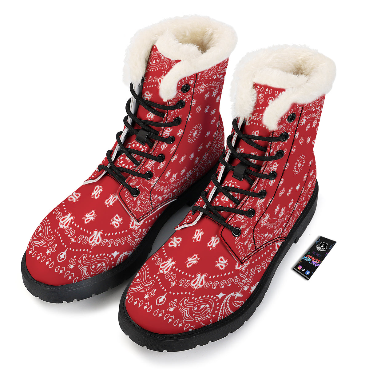 Bandana Red Paisley Print Winter Boots-grizzshop