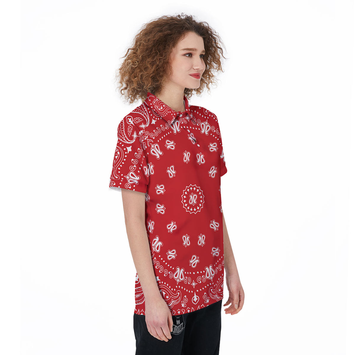 Bandana Red Paisley Print Women's Golf Shirts-grizzshop
