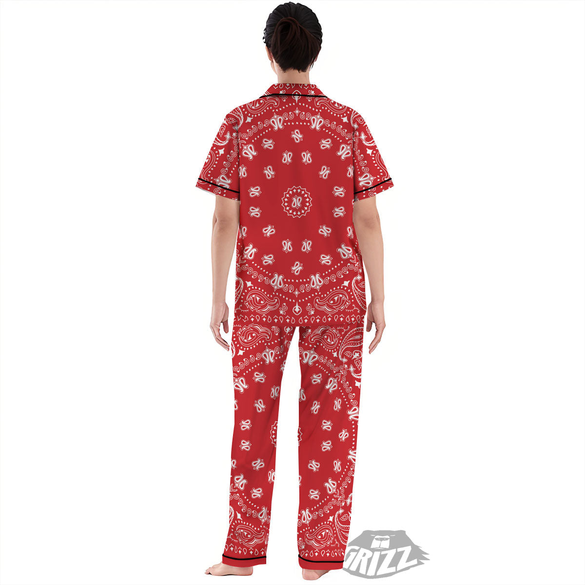 Bandana Red Paisley Print Women's Pajamas Set-grizzshop
