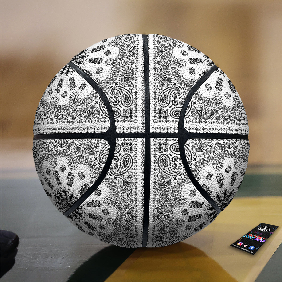 Bandana White And Black Paisley Print Pattern Basketball
