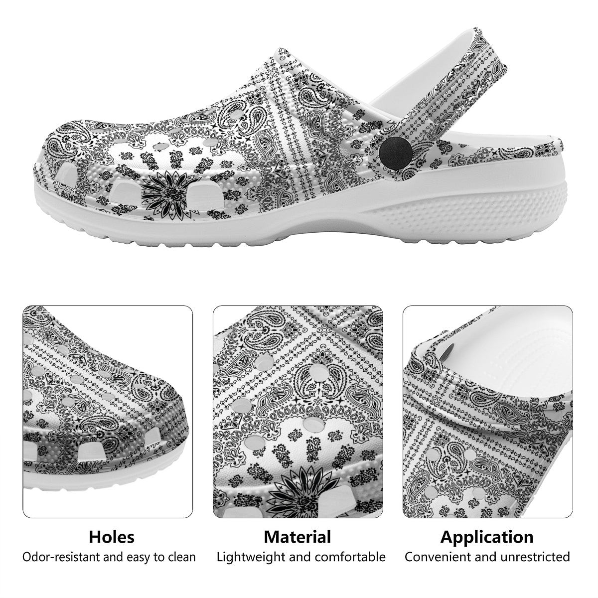 Bandana White And Black Paisley Print Pattern Clog-grizzshop
