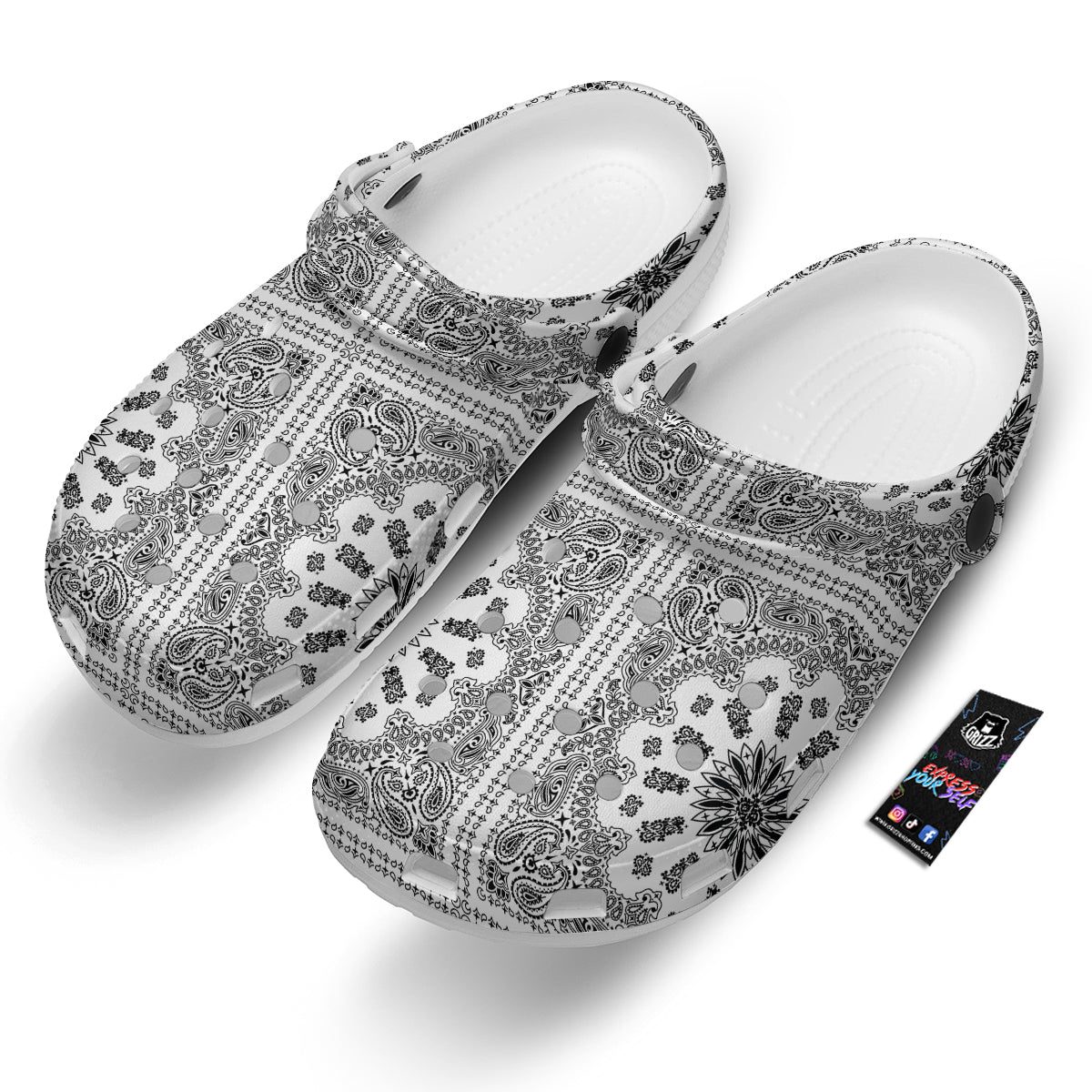 Bandana White And Black Paisley Print Pattern Clog-grizzshop