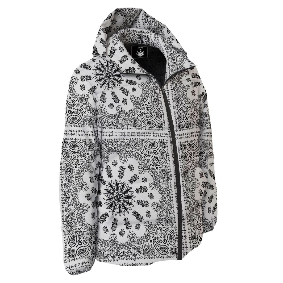 Bandana White And Black Paisley Print Pattern Down Jacket-grizzshop