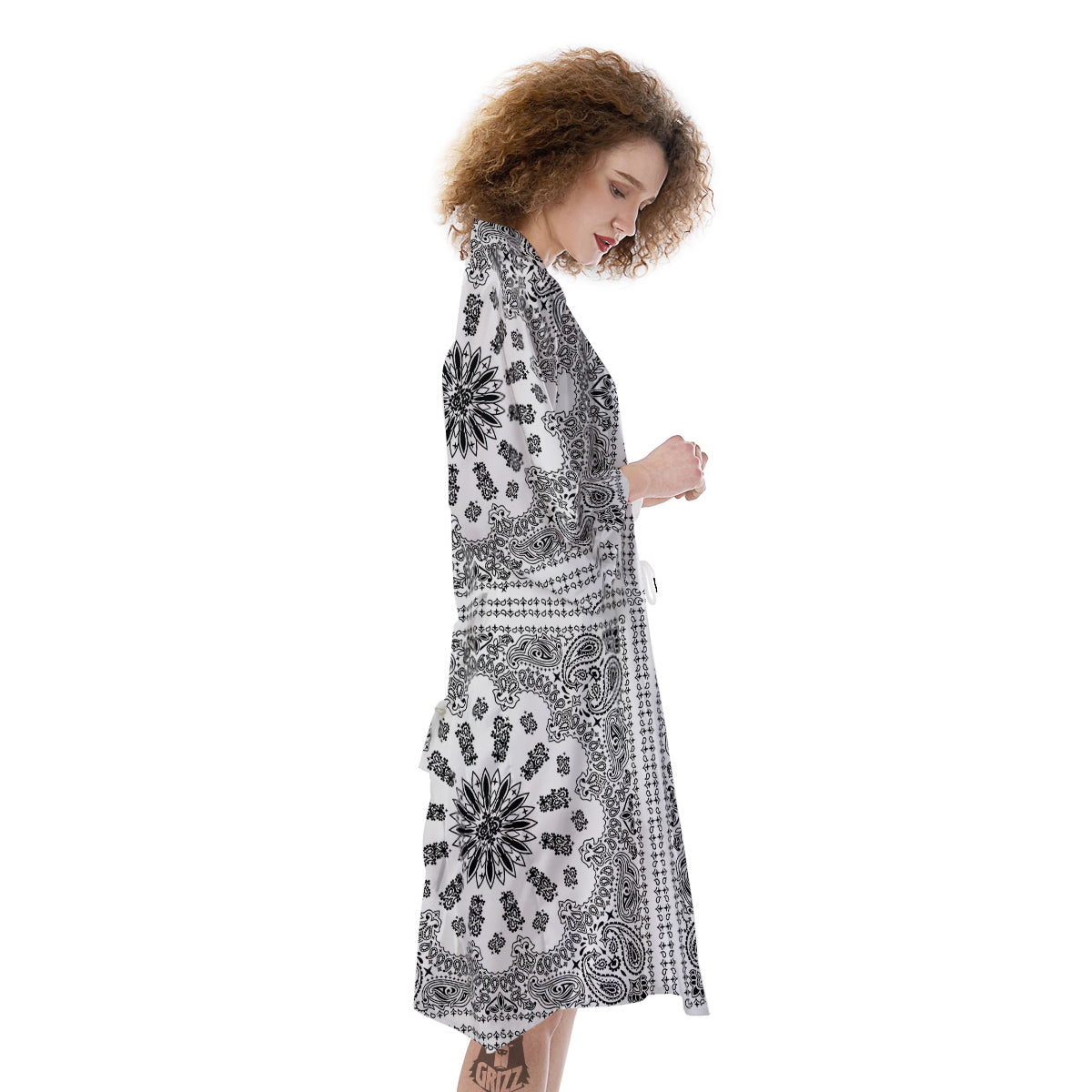 Bandana White And Black Paisley Print Pattern Kimono-grizzshop