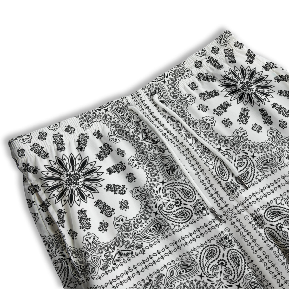 Bandana White And Black Paisley Print Pattern Men's Athletic Shorts