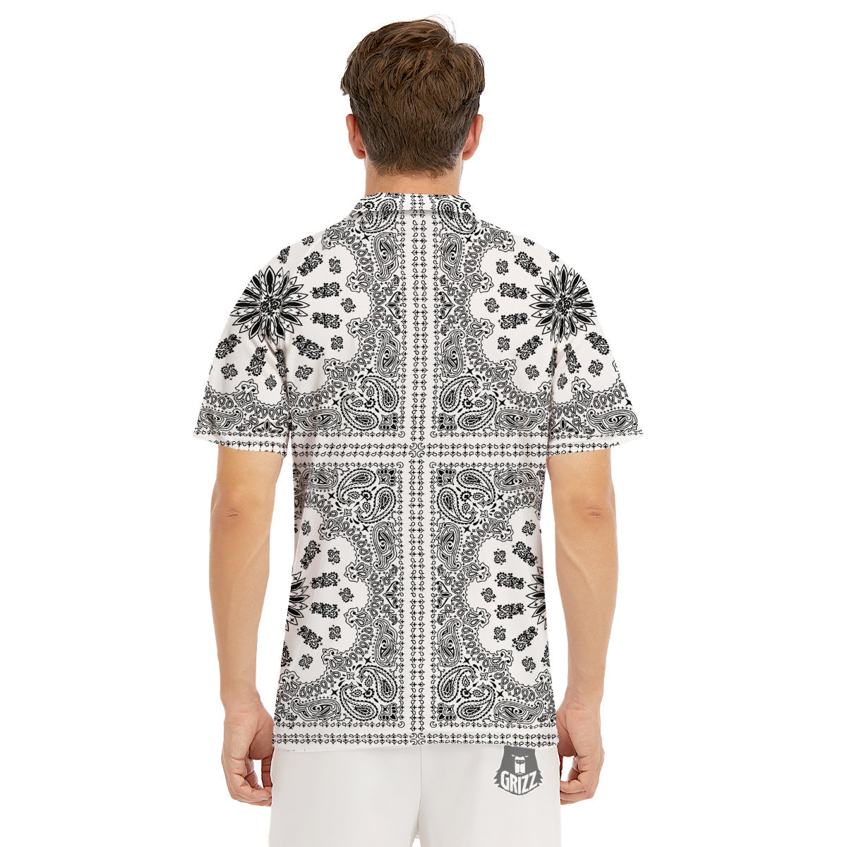 Bandana White And Black Paisley Print Pattern Men's Golf Shirts-grizzshop