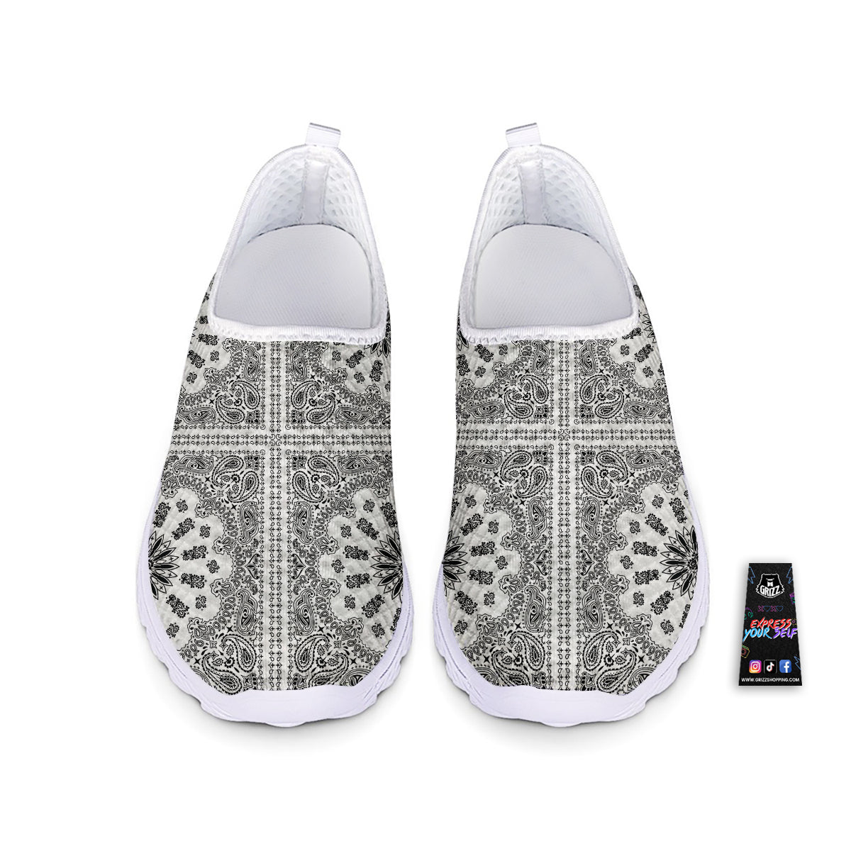 Bandana White And Black Paisley Print Pattern Nurse Shoes-grizzshop