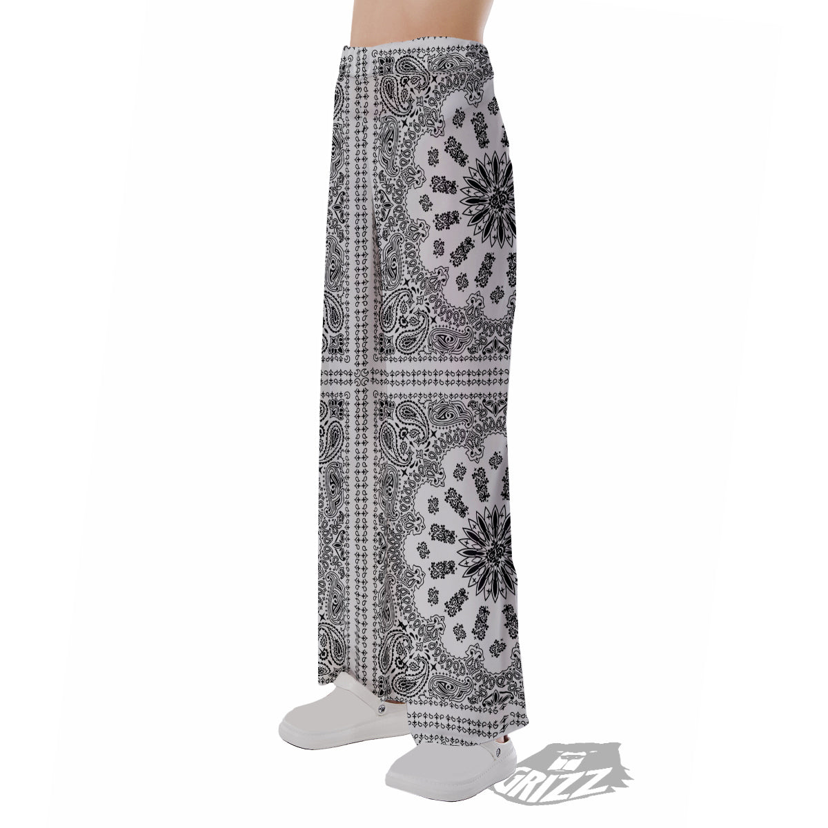 Bandana White And Black Paisley Print Pattern Pajama Pants-grizzshop
