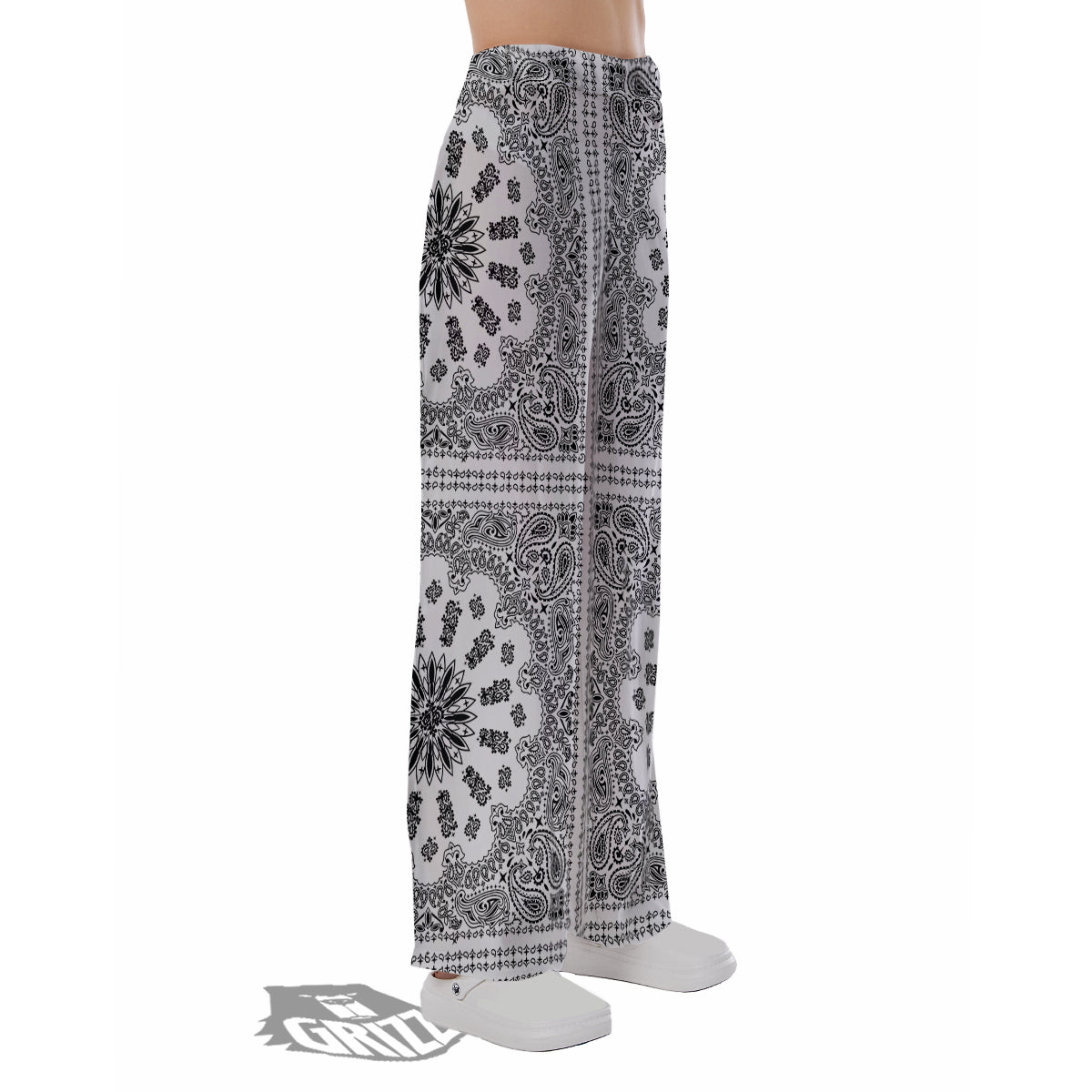 Bandana White And Black Paisley Print Pattern Pajama Pants-grizzshop
