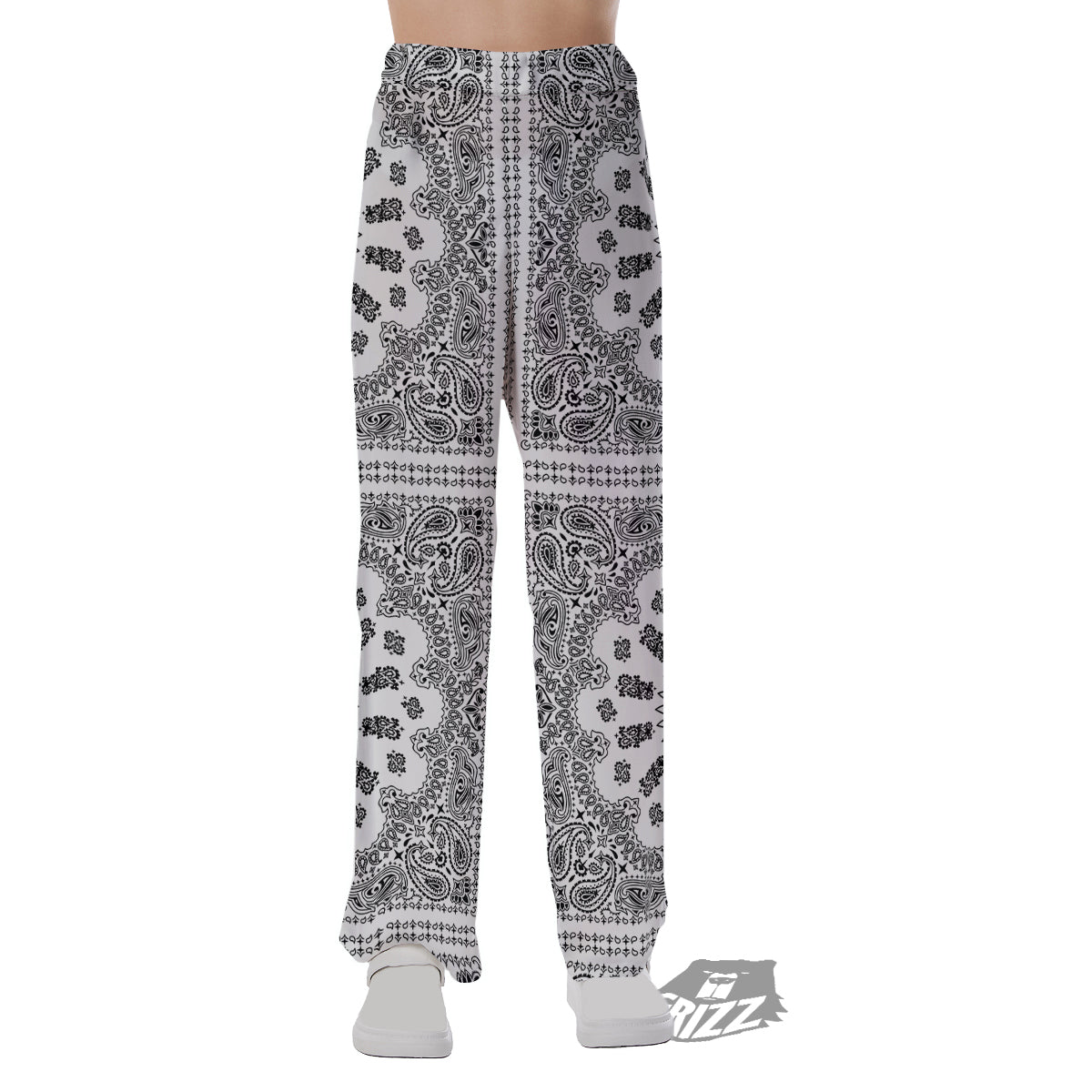 Bandana White And Black Paisley Print Pattern Pajama Pants-grizzshop