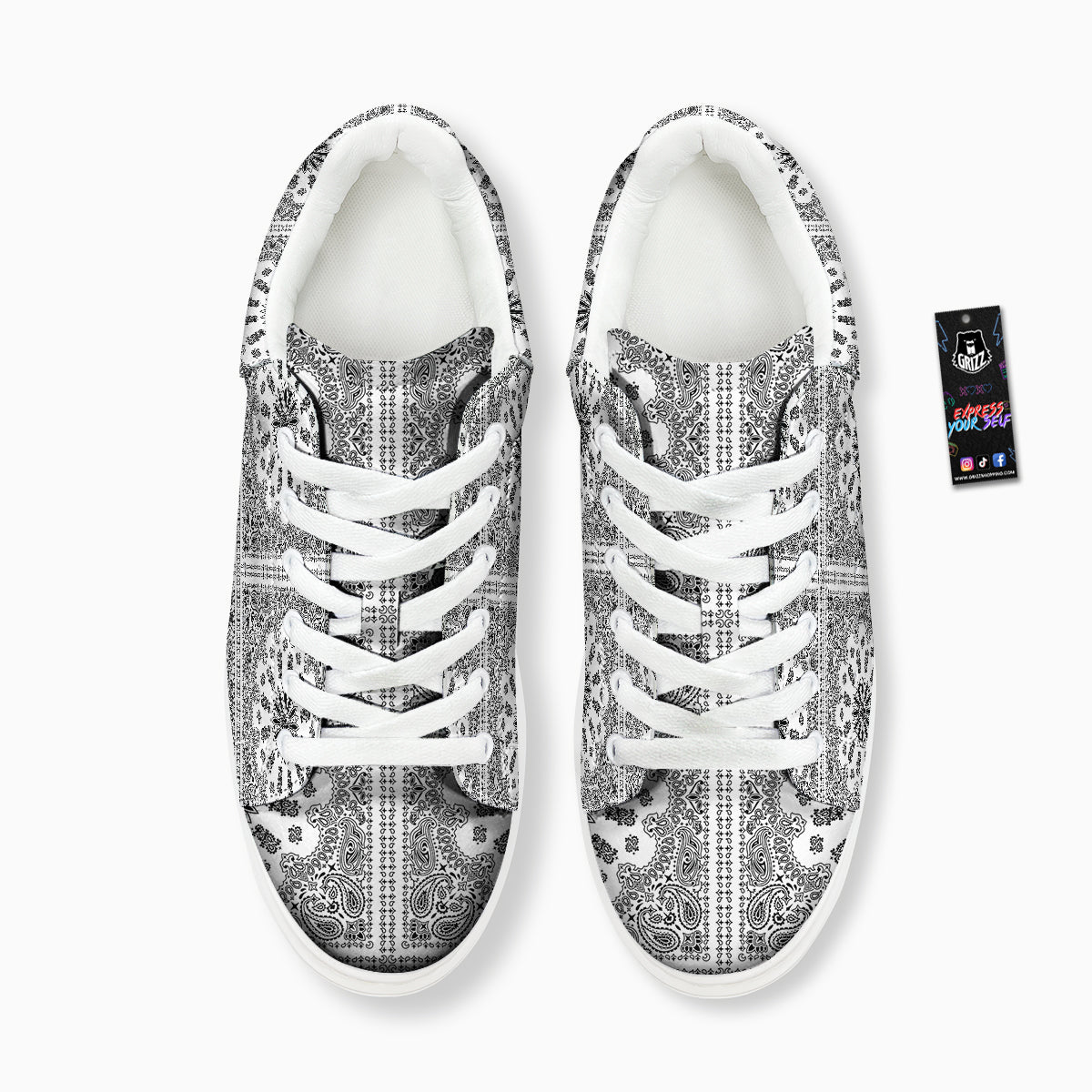 Bandana White And Black Paisley Print Pattern Platform Shoes-grizzshop