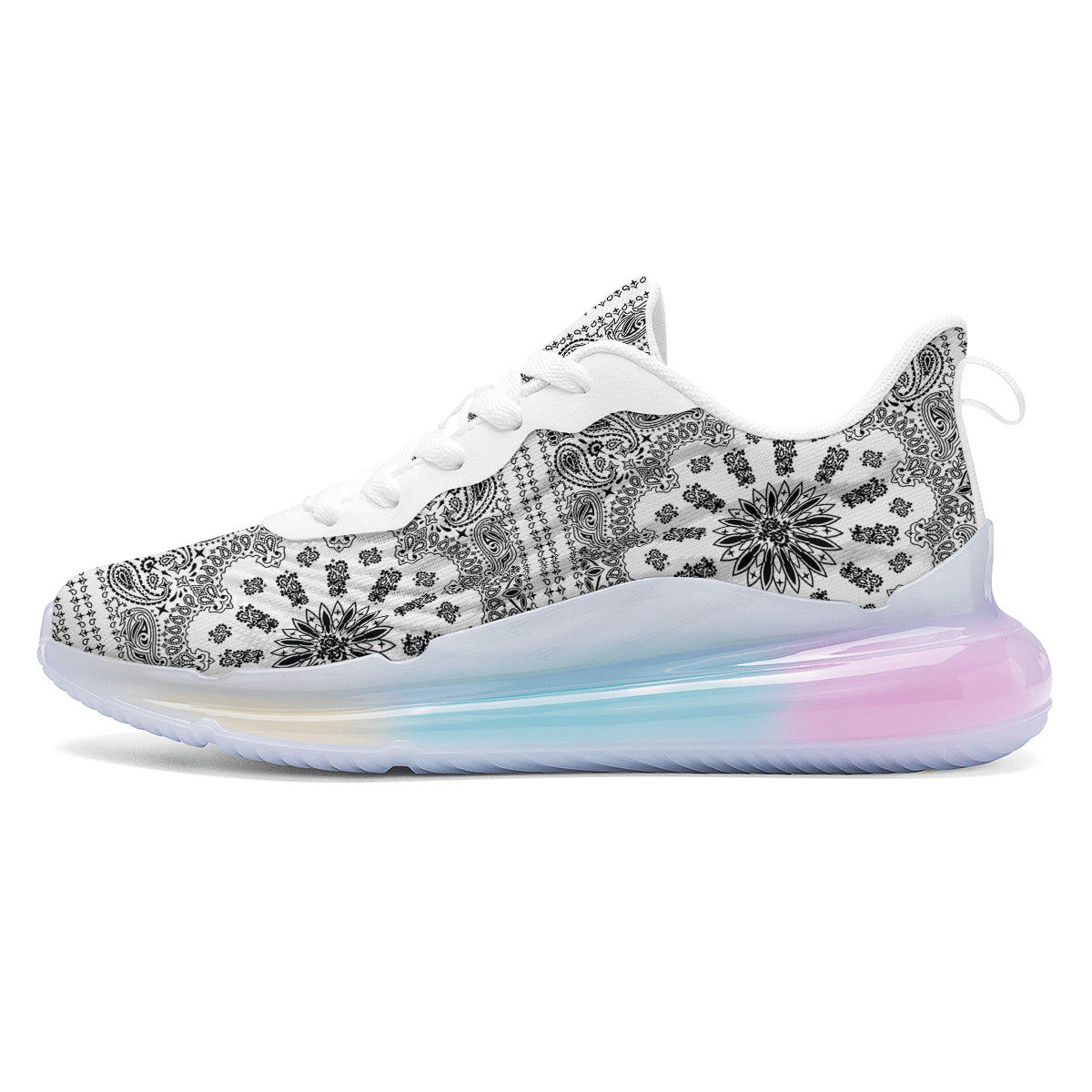 Bandana White And Black Paisley Print Pattern Running Sneakers-grizzshop