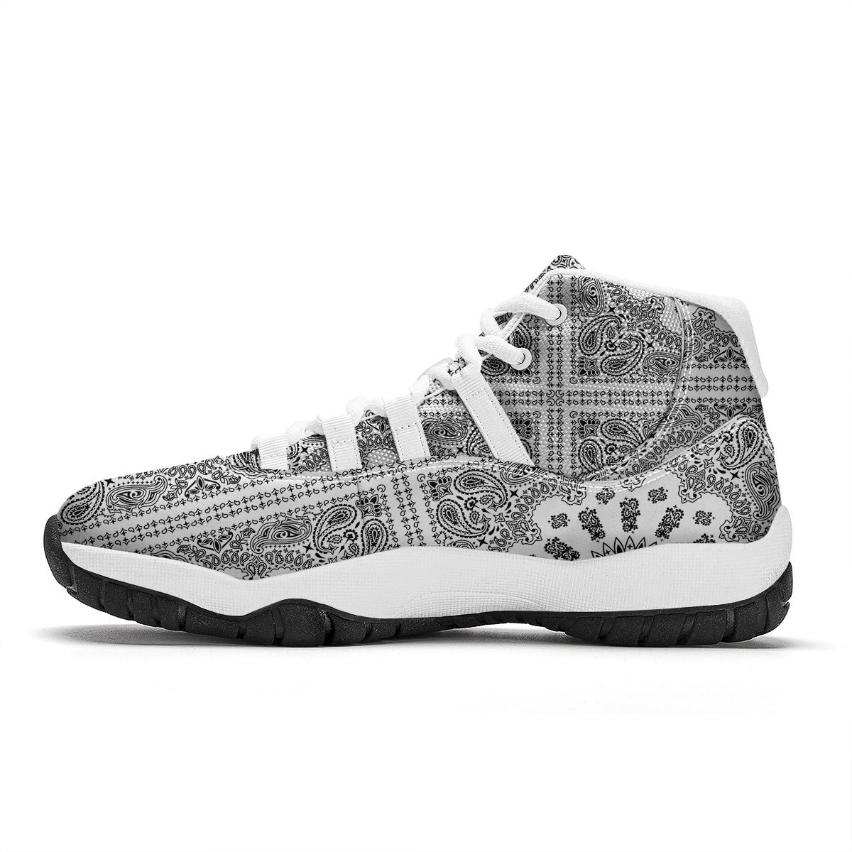 Bandana White And Black Paisley Print Pattern White Bball Shoes-grizzshop