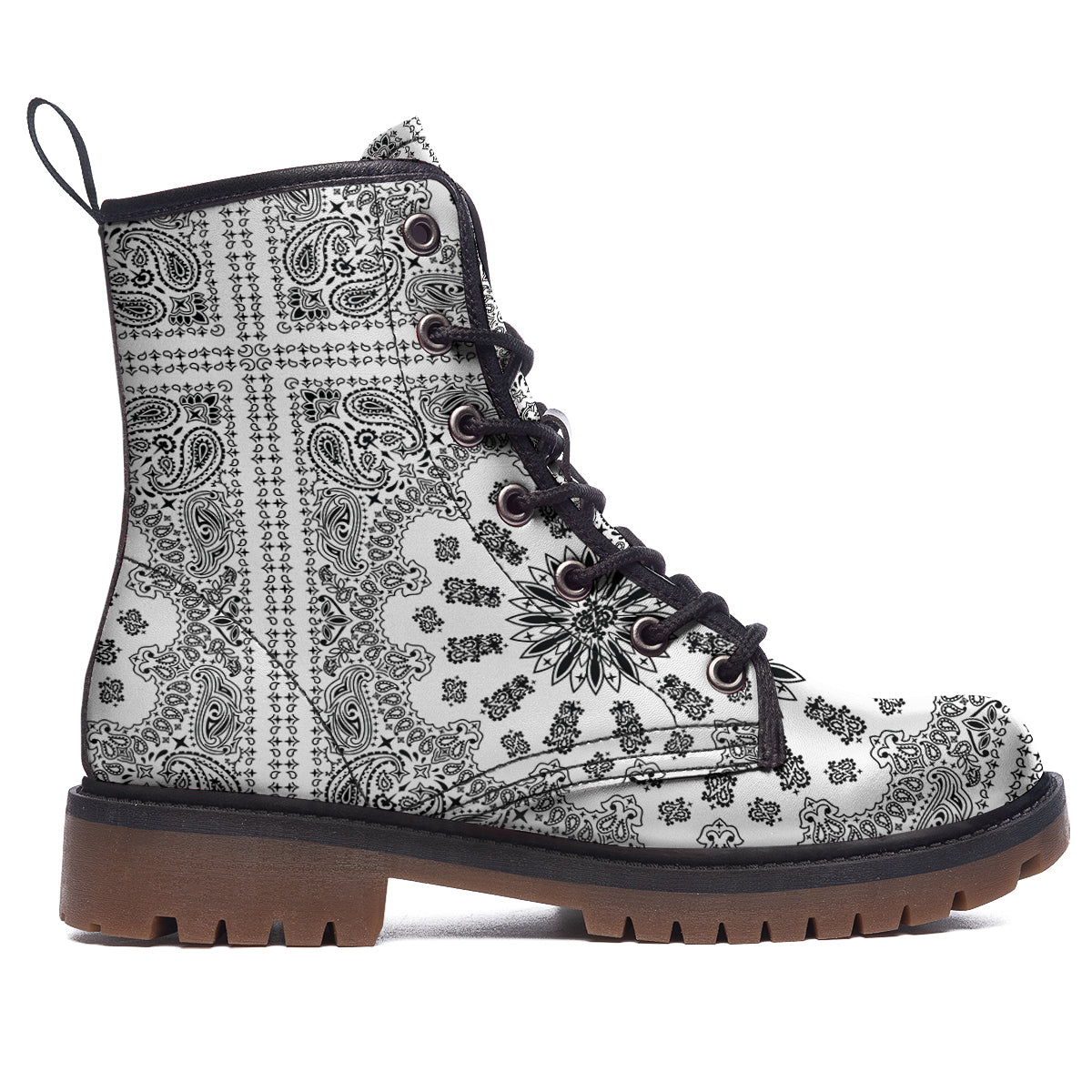 Bandana White And Black Paisley Print Pattern Work Boots-grizzshop