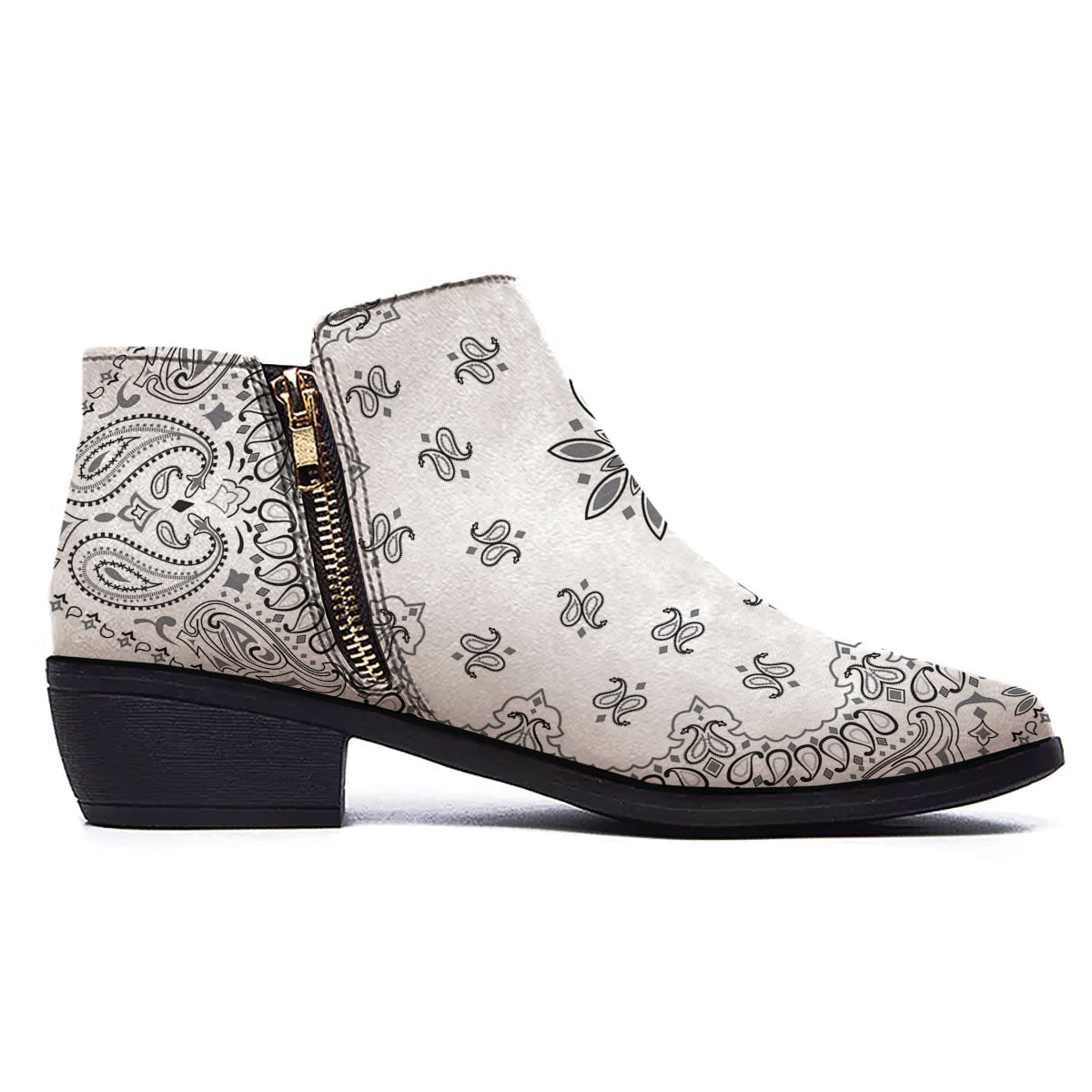 Bandana White And Black Print Ankle Boots-grizzshop