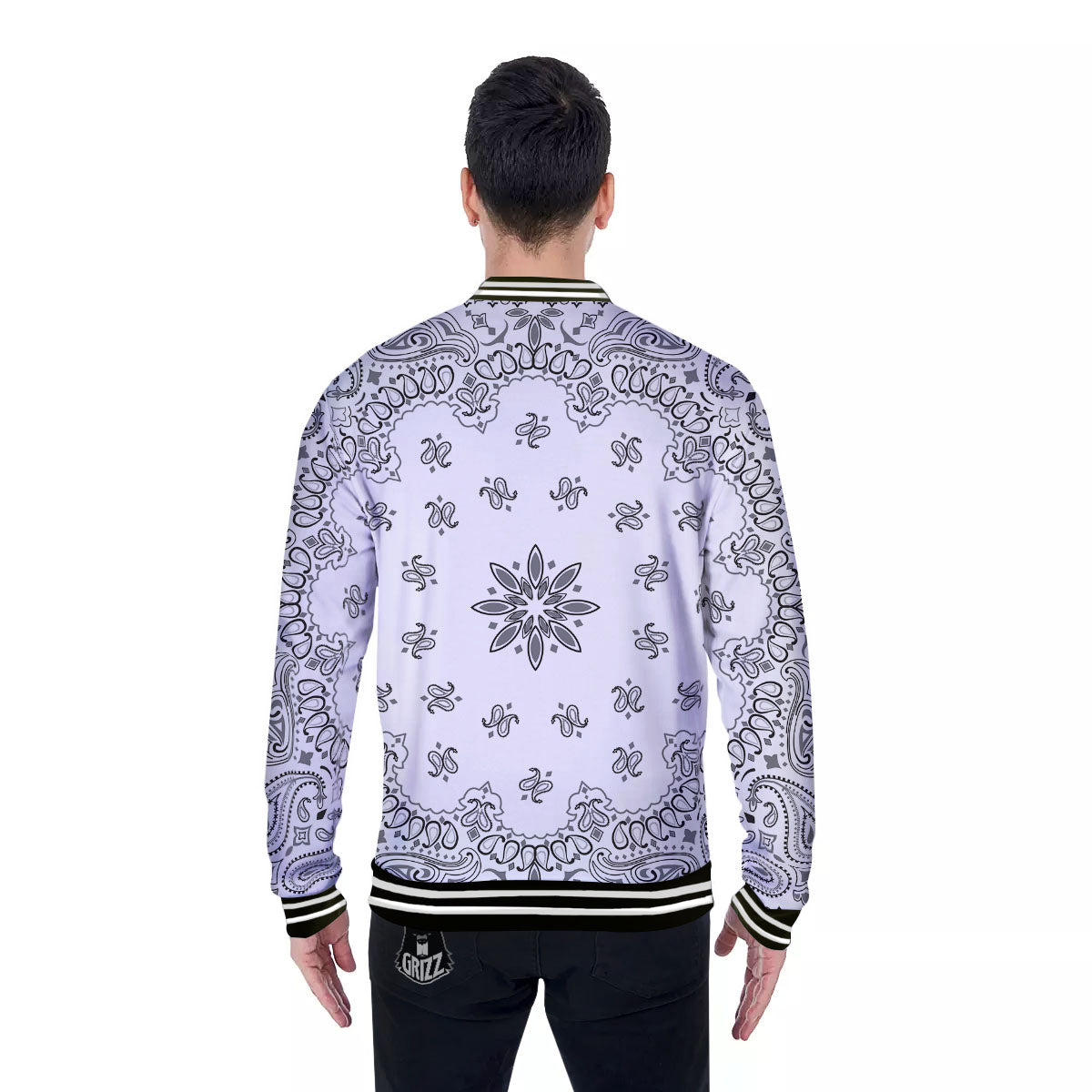 Bandana White And Black Print Baseball Jacket-grizzshop