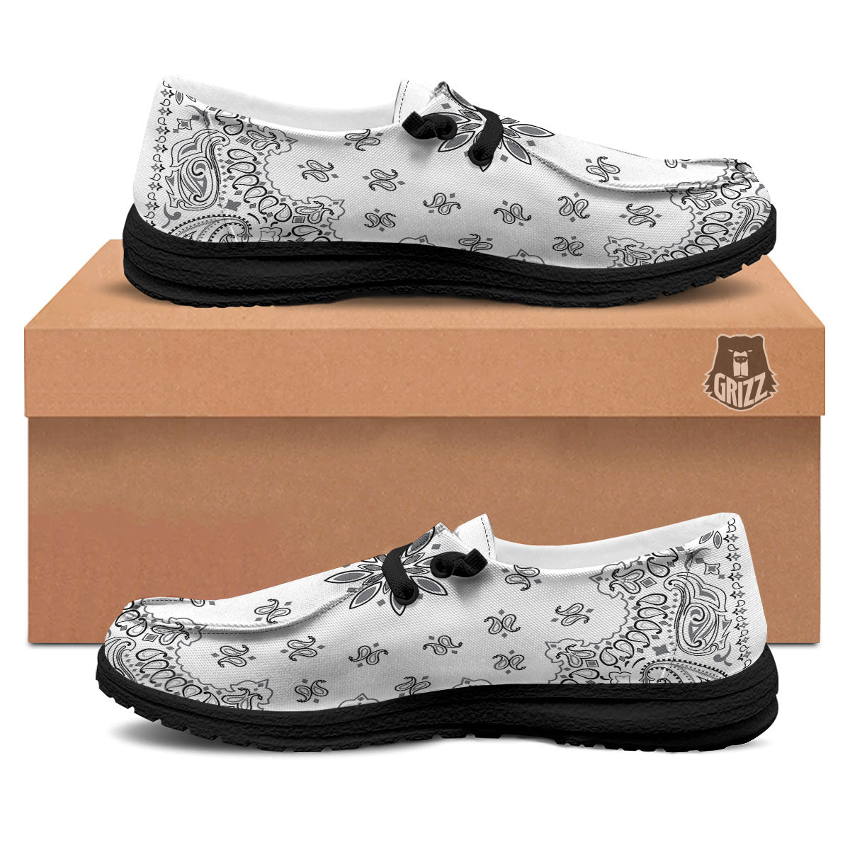 Bandana White And Black Print Black Loafers-grizzshop