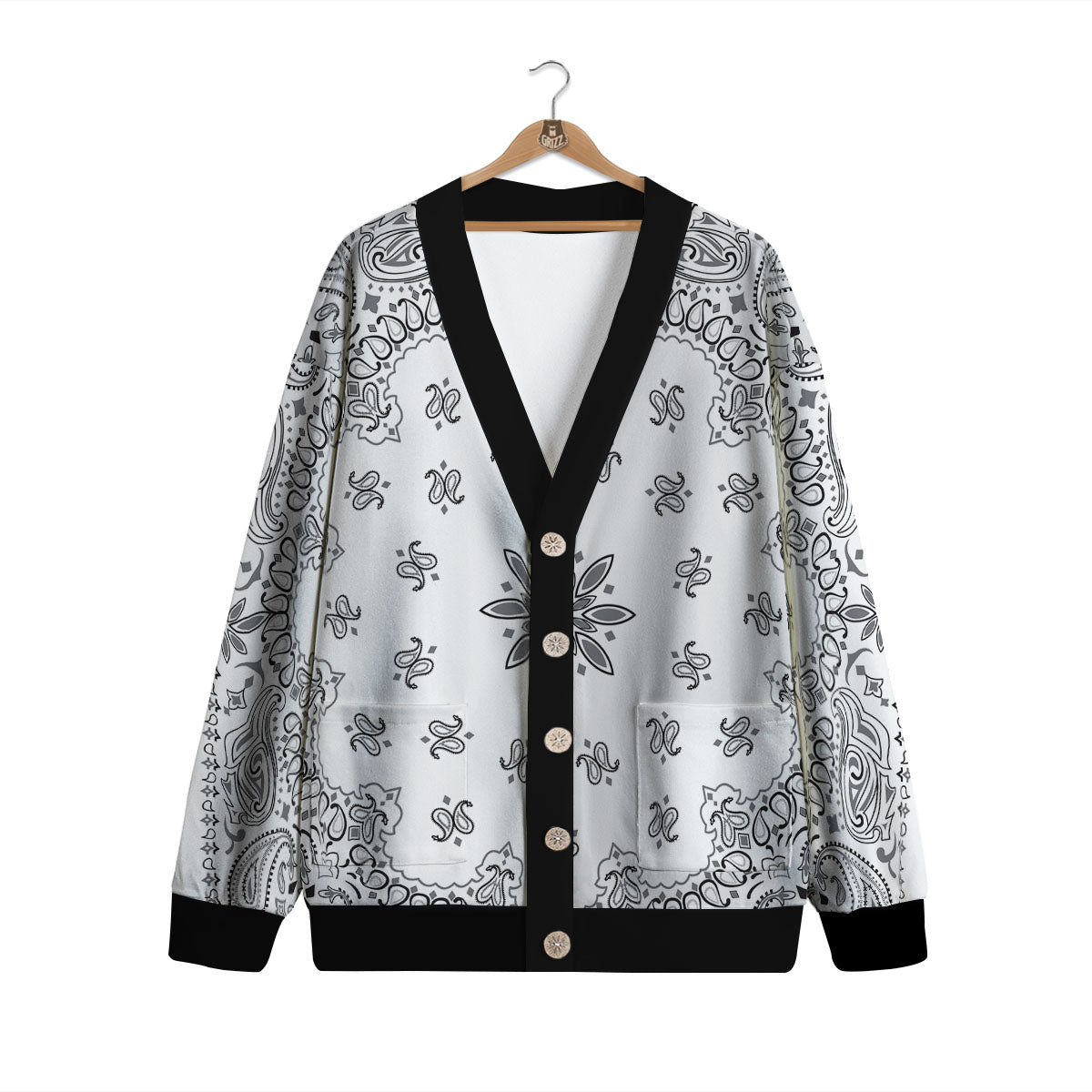 Bandana White And Black Print Cardigan-grizzshop