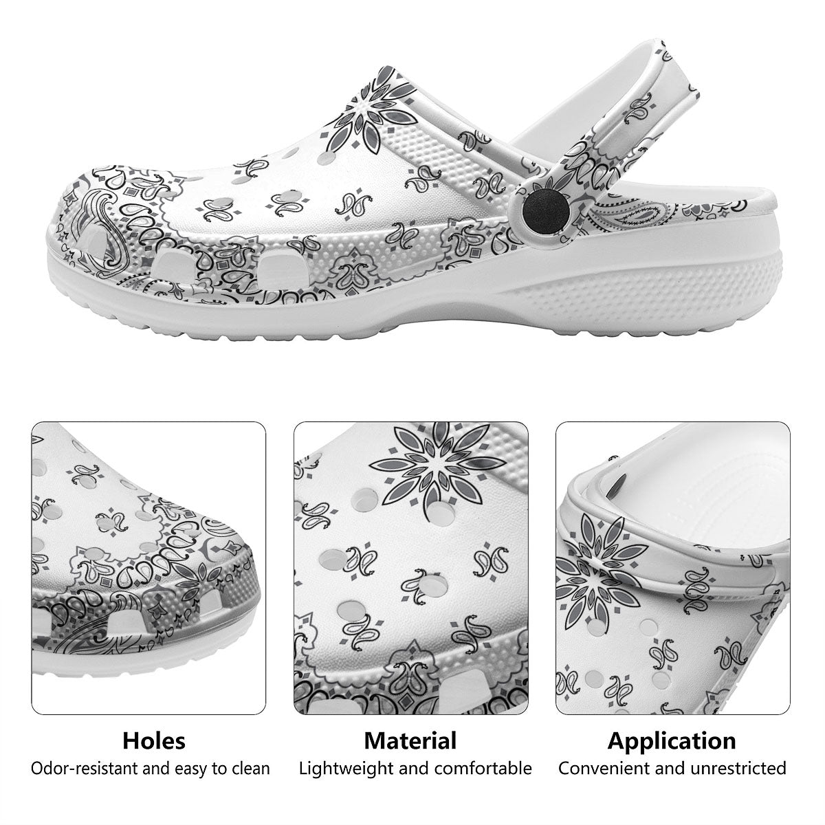 Bandana White And Black Print Clog-grizzshop