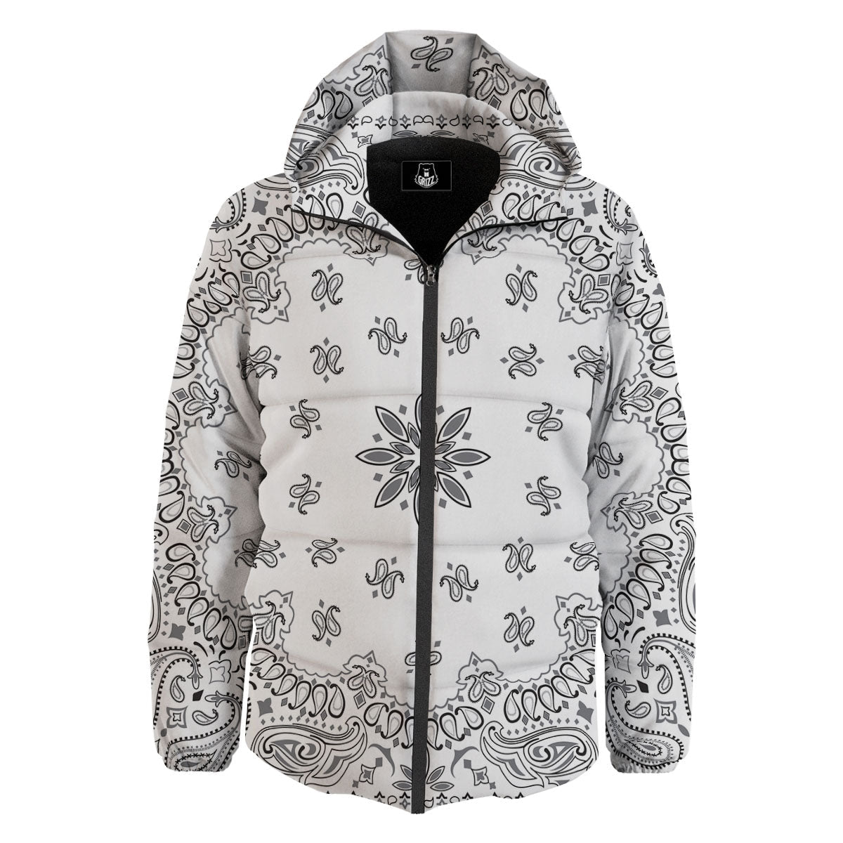 Bandana White And Black Print Down Jacket-grizzshop
