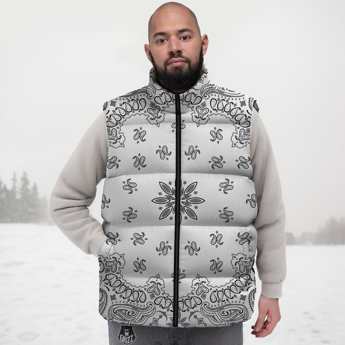 Bandana White And Black Print Down Vest