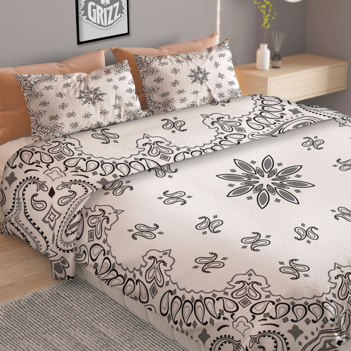 Bandana White And Black Print Duvet Cover Bedding Set
