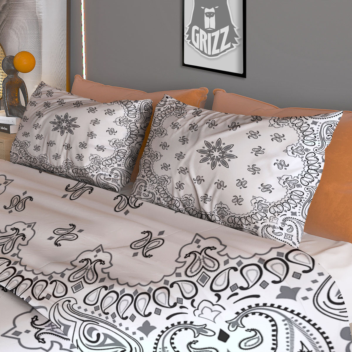 Bandana White And Black Print Duvet Cover Bedding Set