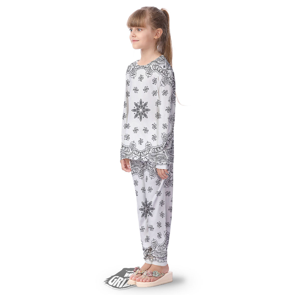 Bandana White And Black Print Kid's Pajamas-grizzshop