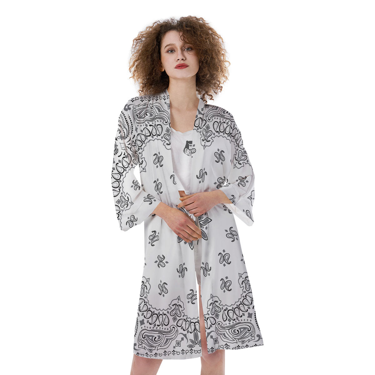 Bandana White And Black Print Kimono-grizzshop