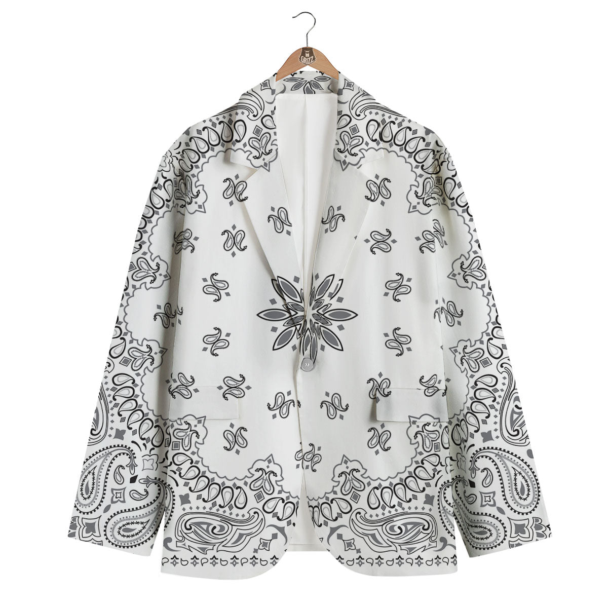 Bandana White And Black Print Men's Blazer-grizzshop