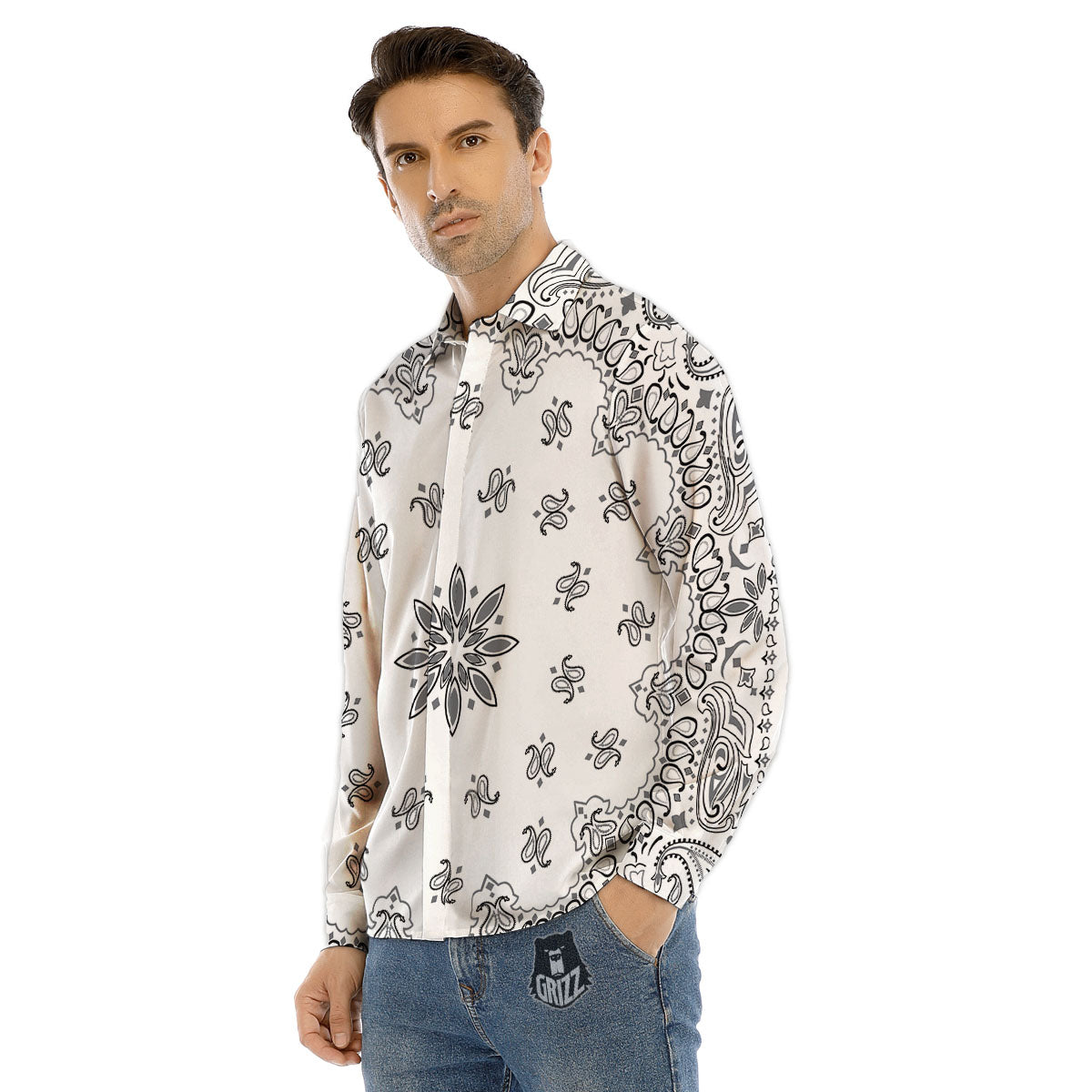 Bandana White And Black Print Men's Dress Shirts-grizzshop