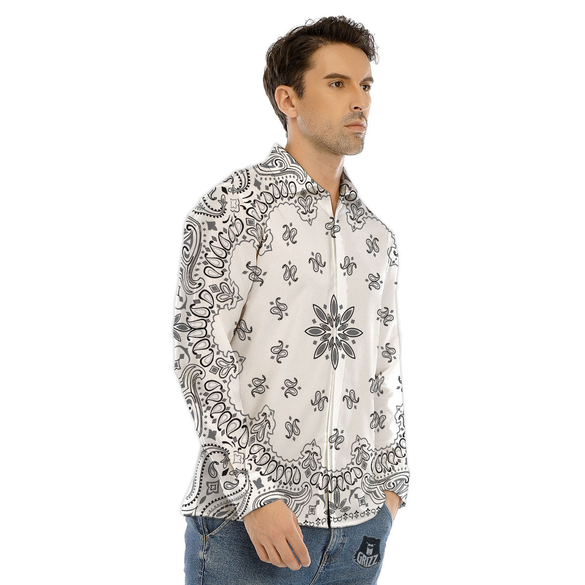Bandana White And Black Print Men's Dress Shirts-grizzshop