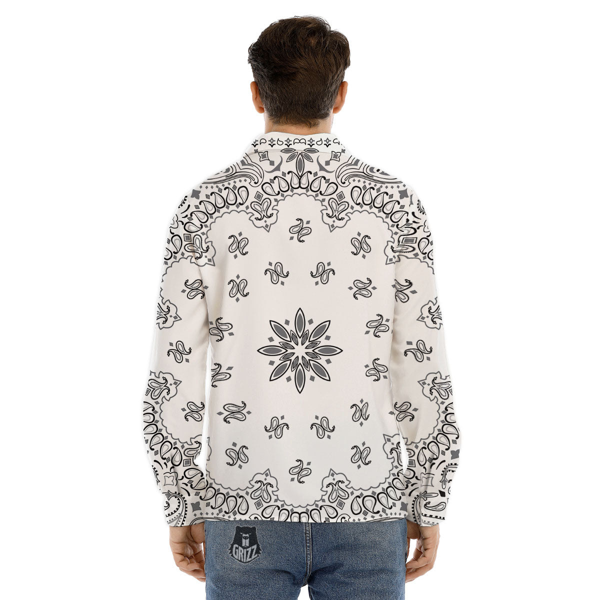 Bandana White And Black Print Men's Dress Shirts-grizzshop