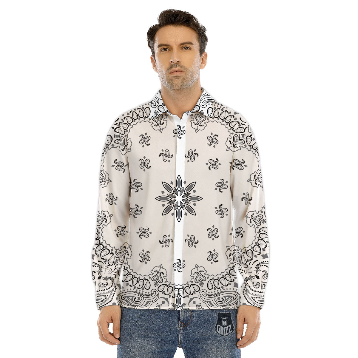 Bandana White And Black Print Men's Dress Shirts-grizzshop
