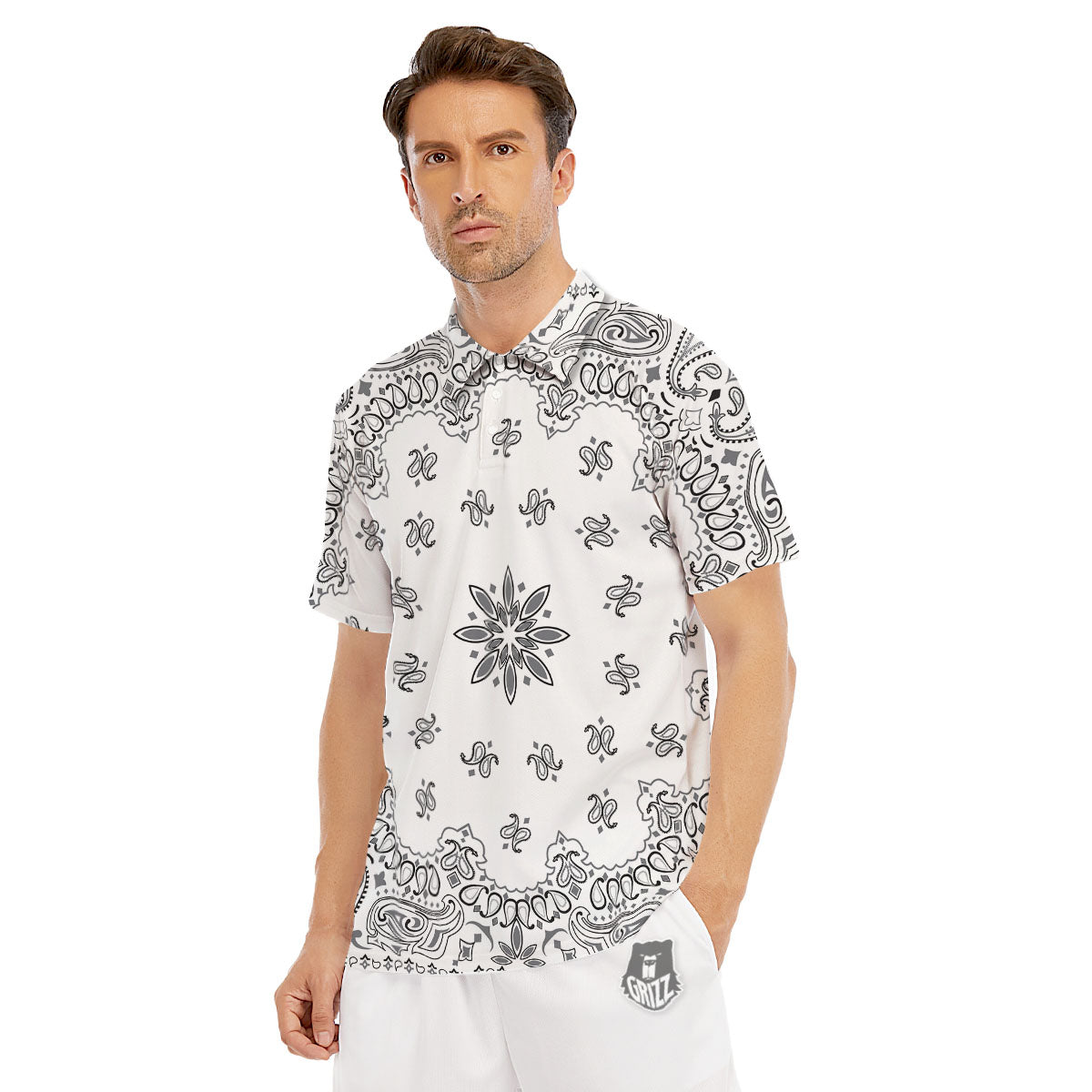 Bandana White And Black Print Men's Golf Shirts-grizzshop