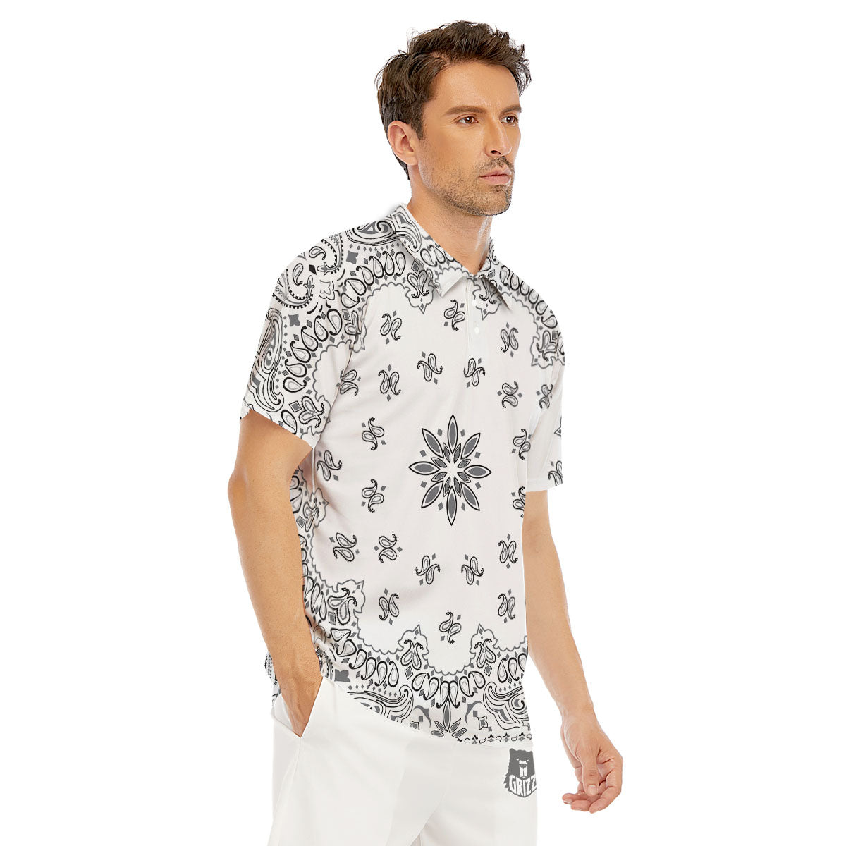 Bandana White And Black Print Men's Golf Shirts-grizzshop