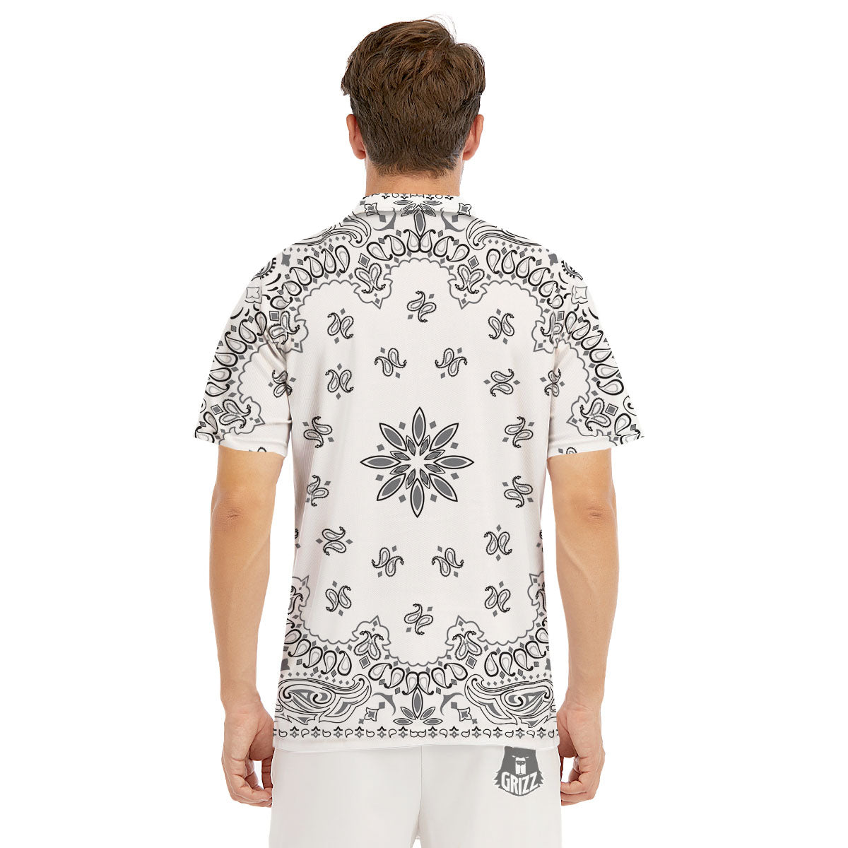 Bandana White And Black Print Men's Golf Shirts-grizzshop