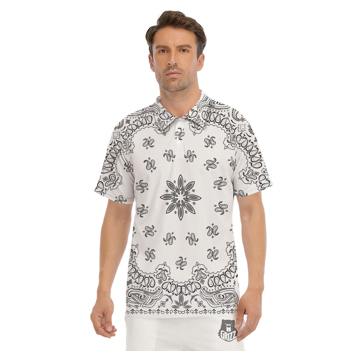 Bandana White And Black Print Men's Golf Shirts-grizzshop