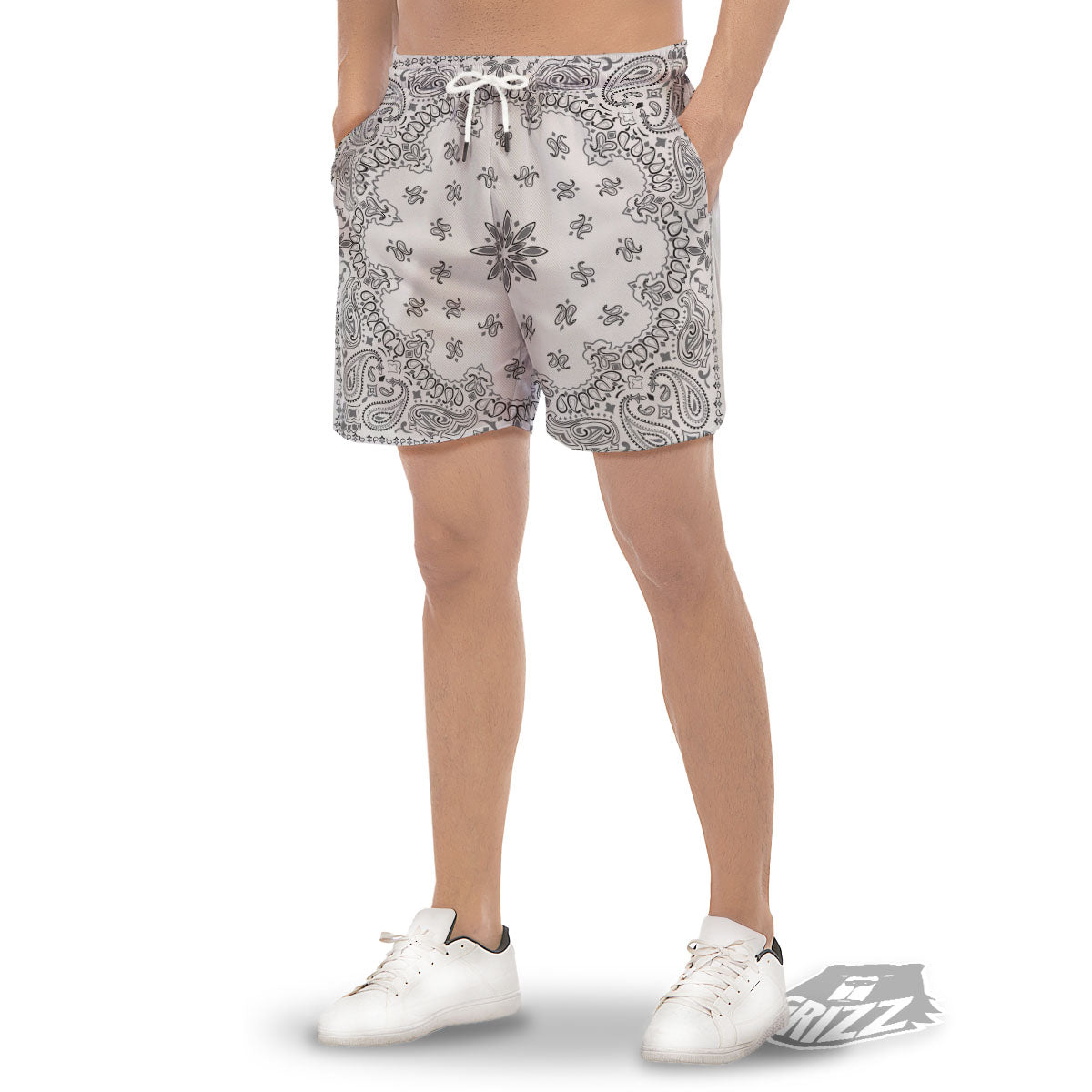 Bandana White And Black Print Men's Gym Shorts-grizzshop