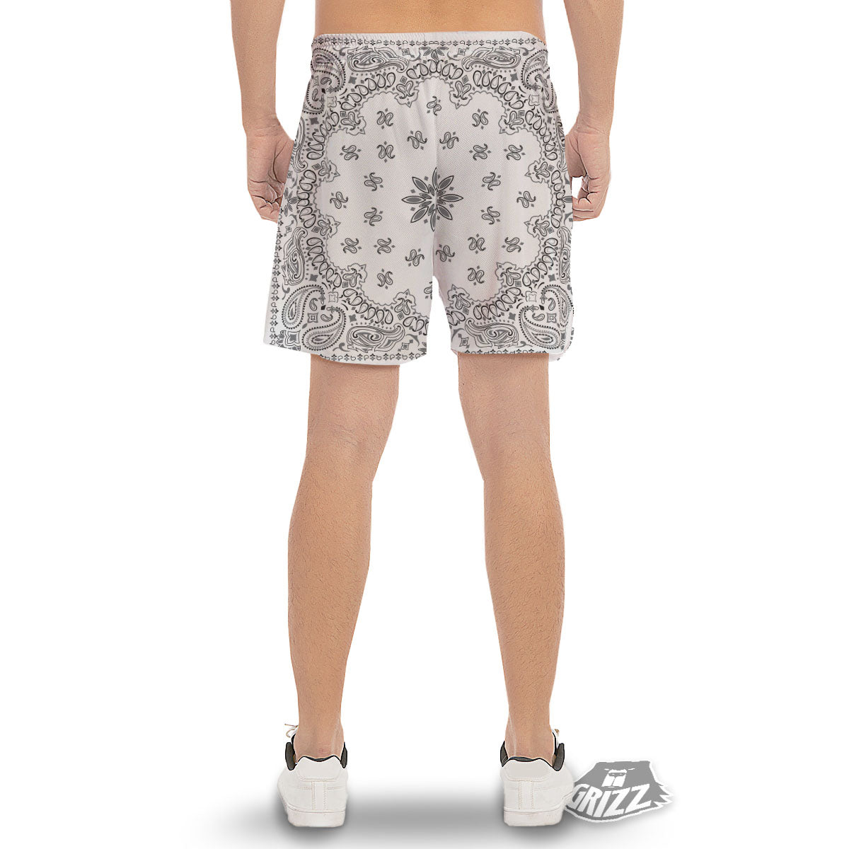 Bandana White And Black Print Men's Gym Shorts-grizzshop
