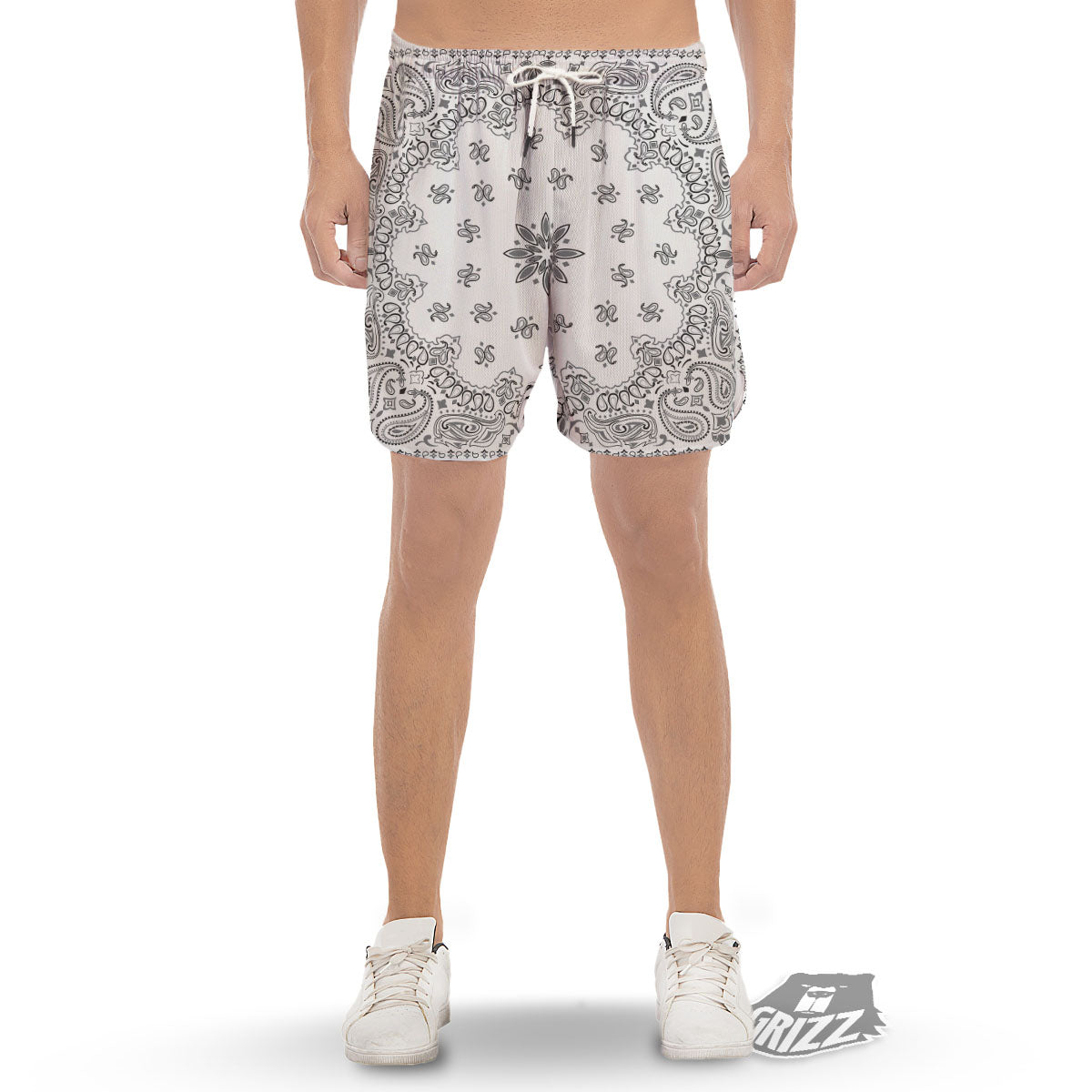 Bandana White And Black Print Men's Gym Shorts-grizzshop