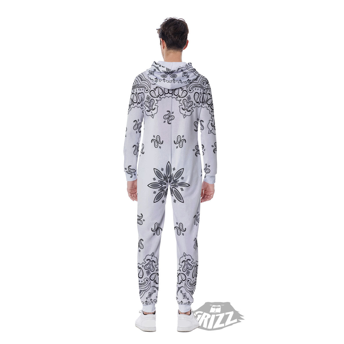 Bandana White And Black Print Men's Jumpsuit-grizzshop