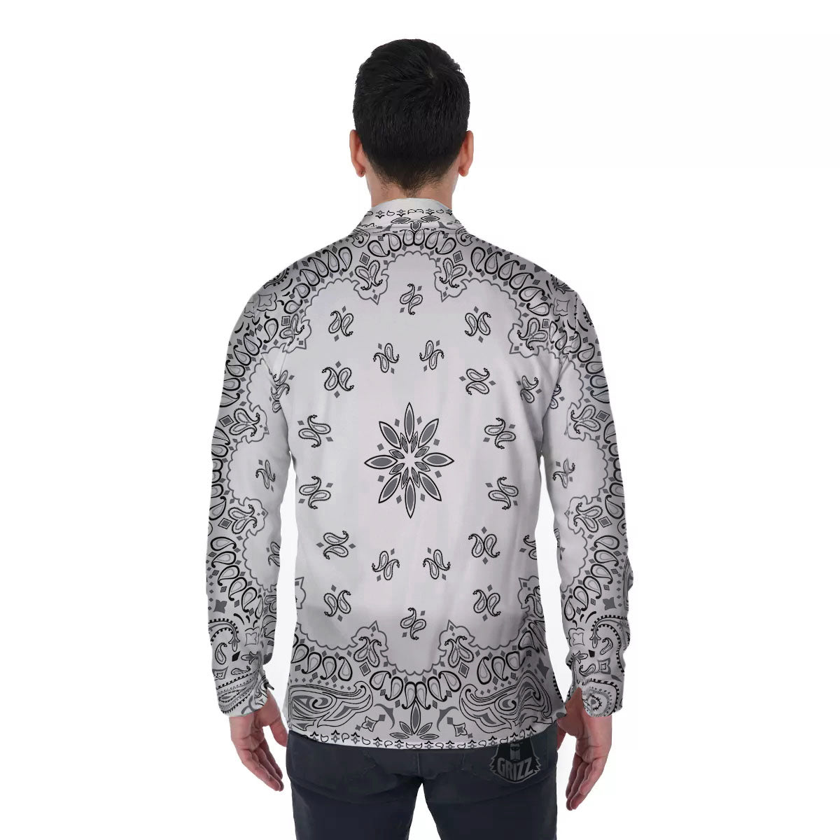 Bandana White And Black Print Men's Long Sleeve Shirts-grizzshop