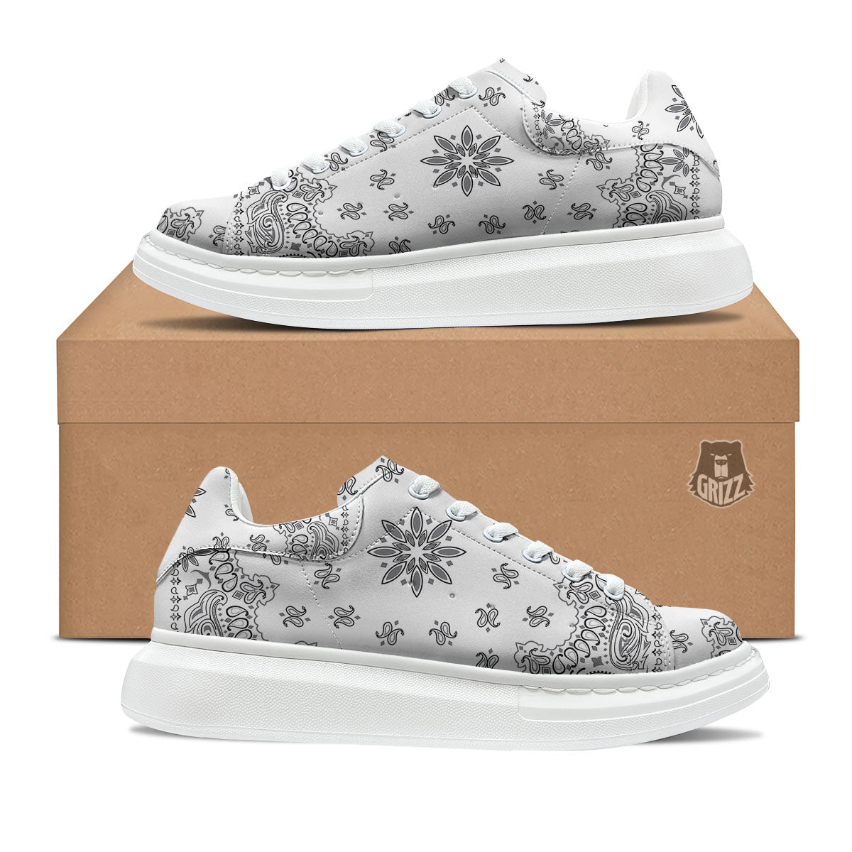 Bandana White And Black Print Platform Shoes-grizzshop