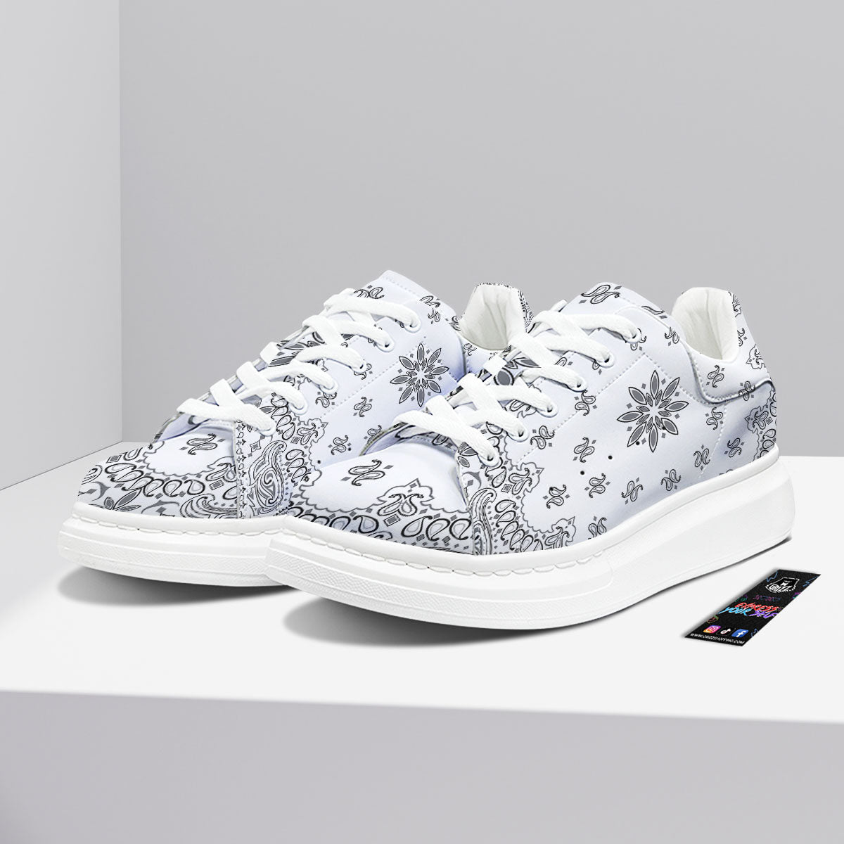Bandana White And Black Print Platform Shoes-grizzshop