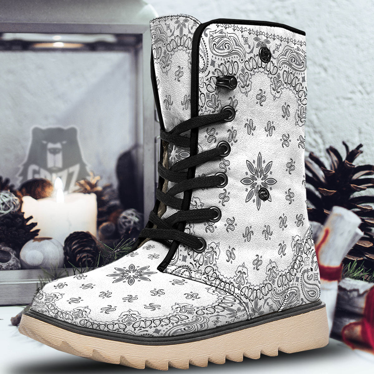Bandana White And Black Print Snow Boots-grizzshop