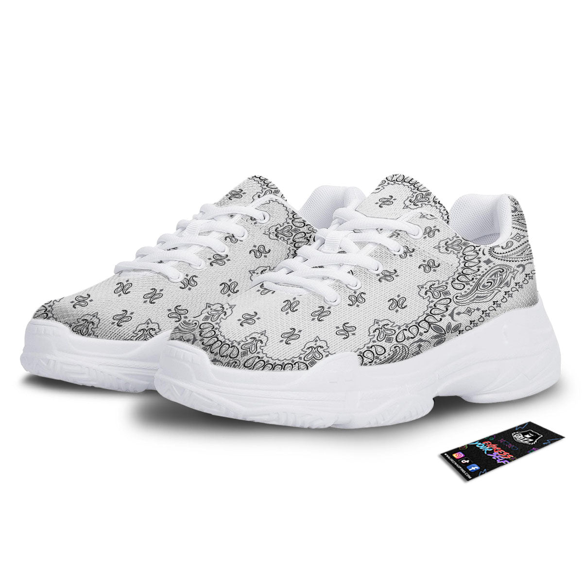 Bandana White And Black Print White Chunky Shoes-grizzshop