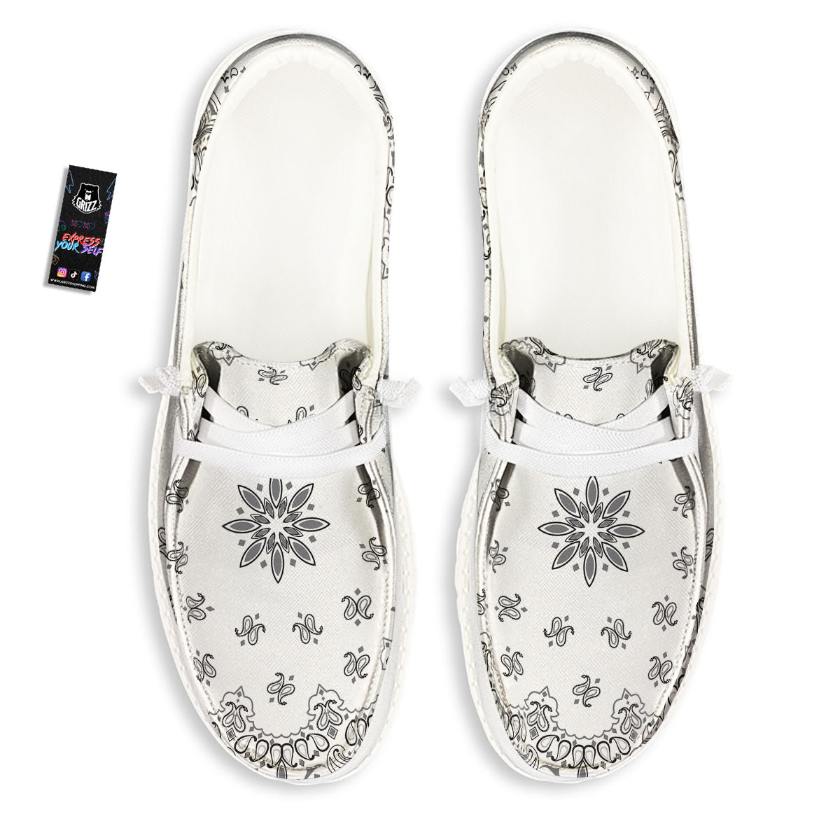 Bandana White And Black Print White Loafers-grizzshop